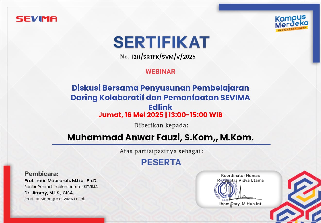 Webinar Diskusi Bersama Penyusunan Pembelajaran Daring Kolaboratif dan Pemanfaatan SEVIMA Edlink